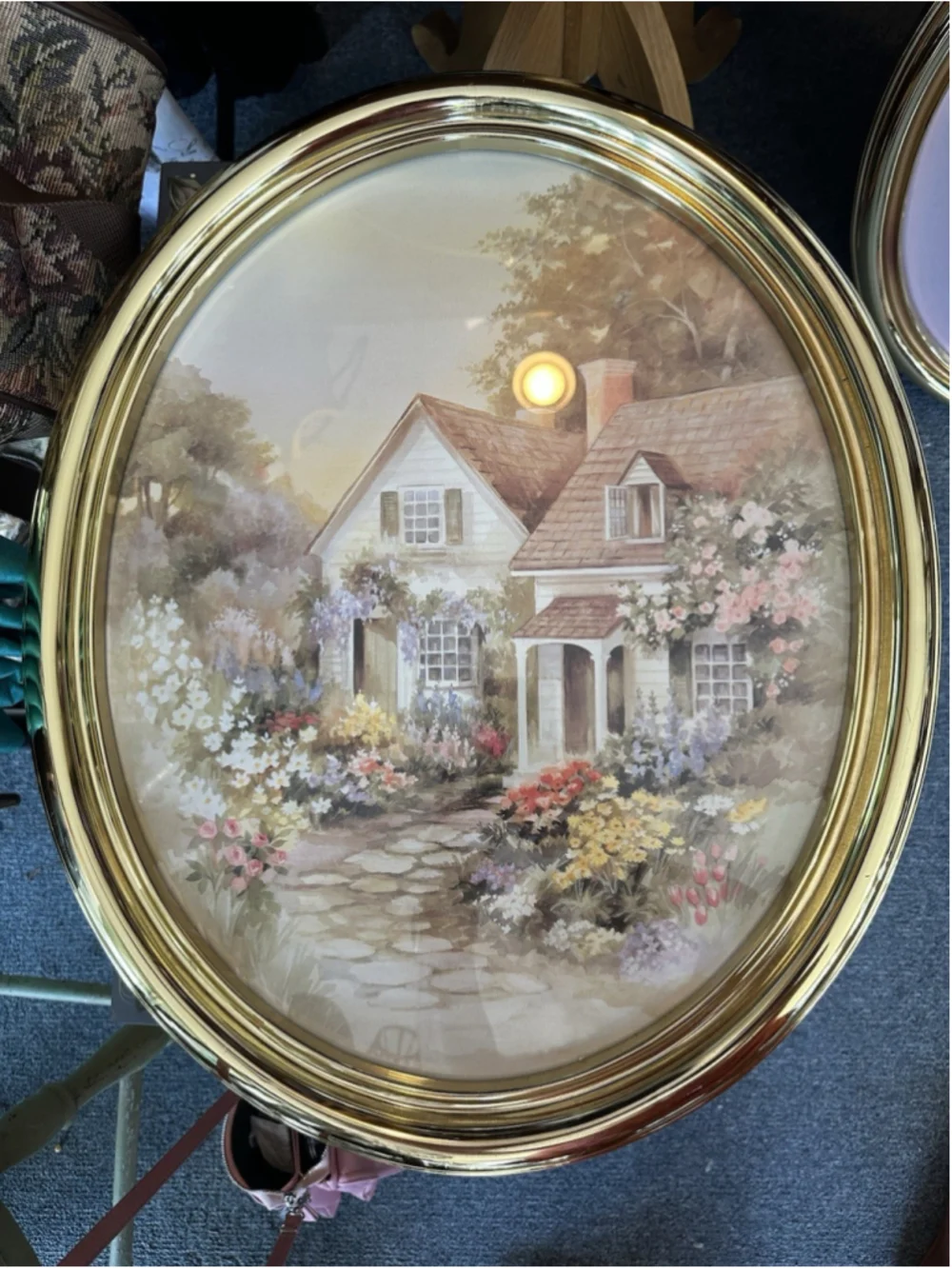 Vtg 80’s Home Interiors Lee K Parkinson Art Print Oval Art Deco SYROCO Frame USA